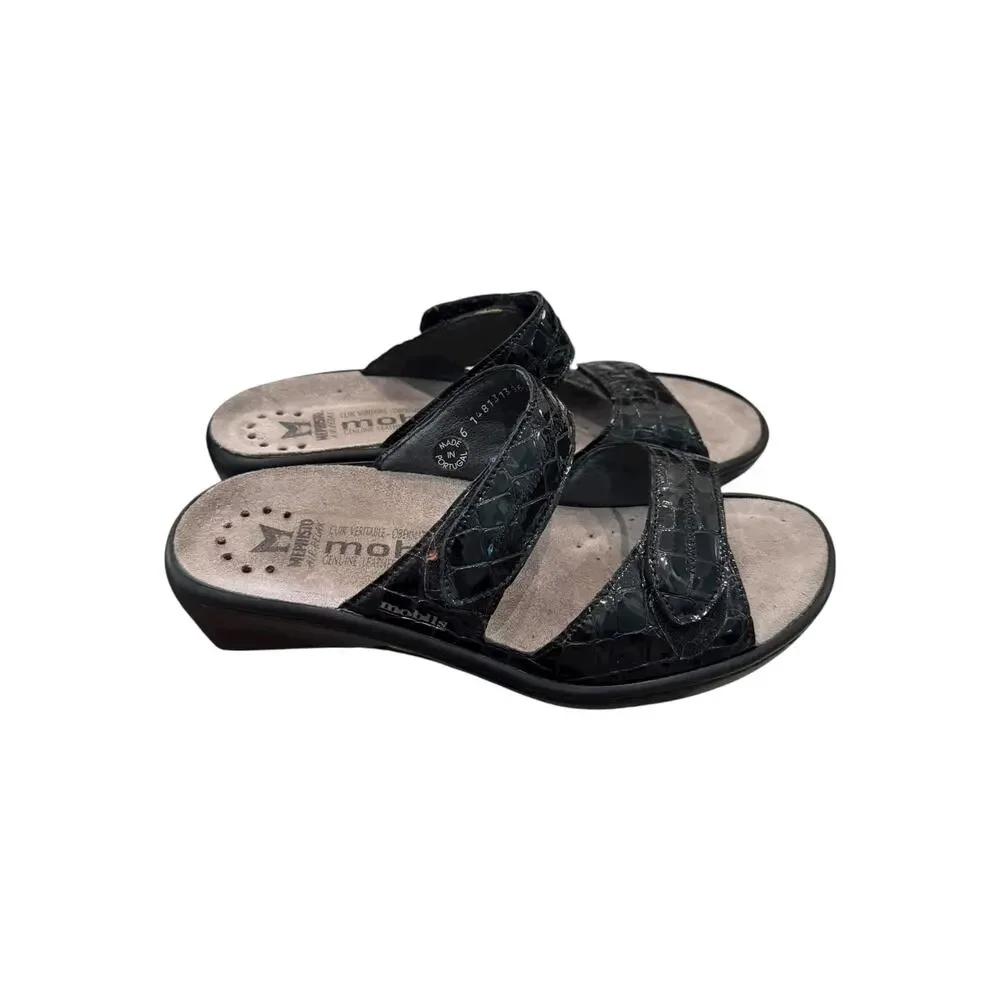 Mephisto Mobils Ulda Black Patent Croc Leather Slide Sandals EU 41 US 10-10.5